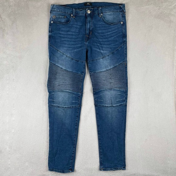 True Religion Rocco Moto Jeans Men's 36X31 Relaxed Skinny Medium Wash Stretch - Picture 1 of 10